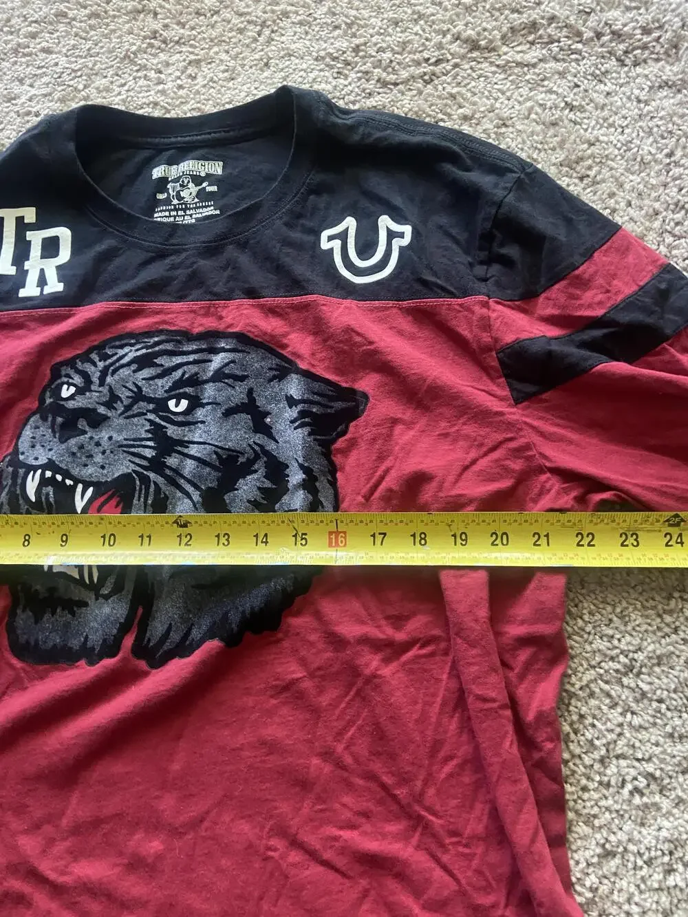True Religion Shirt Mens 2XL Red Black Panther Graphic Crewneck Long Sleeve Tee